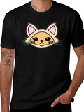 Cute Cartoon Cat Graphic T-Shirt - Black