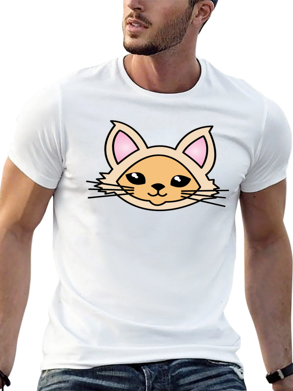 Cute Cartoon Cat Graphic T-Shirt - Black