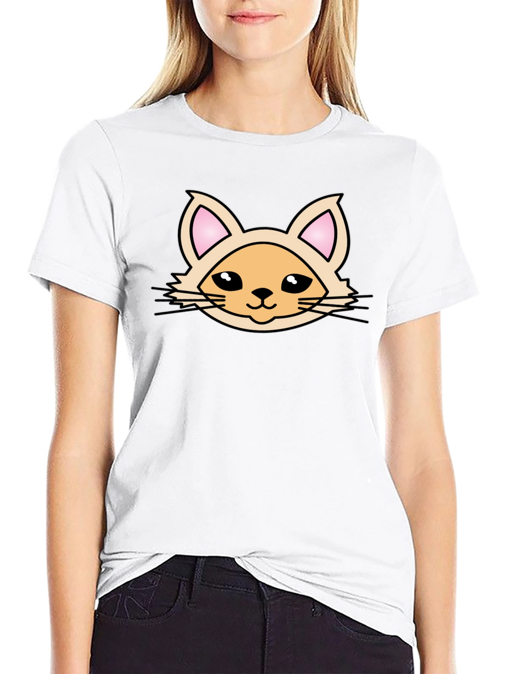 Cute Cartoon Cat Graphic T-Shirt - Black