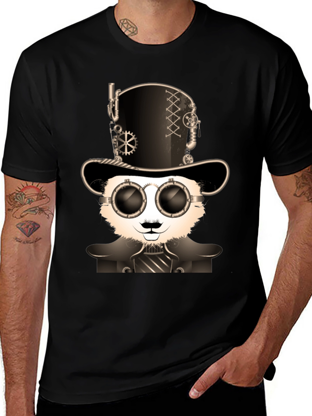 Steampunk Panda Graphic T-Shirt - Unique Design