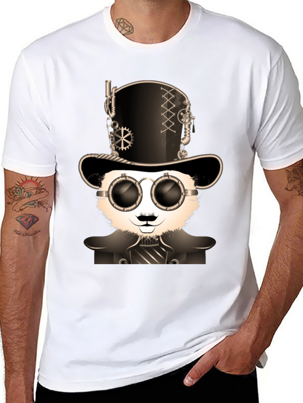Steampunk Panda Graphic T-Shirt - Unique Design
