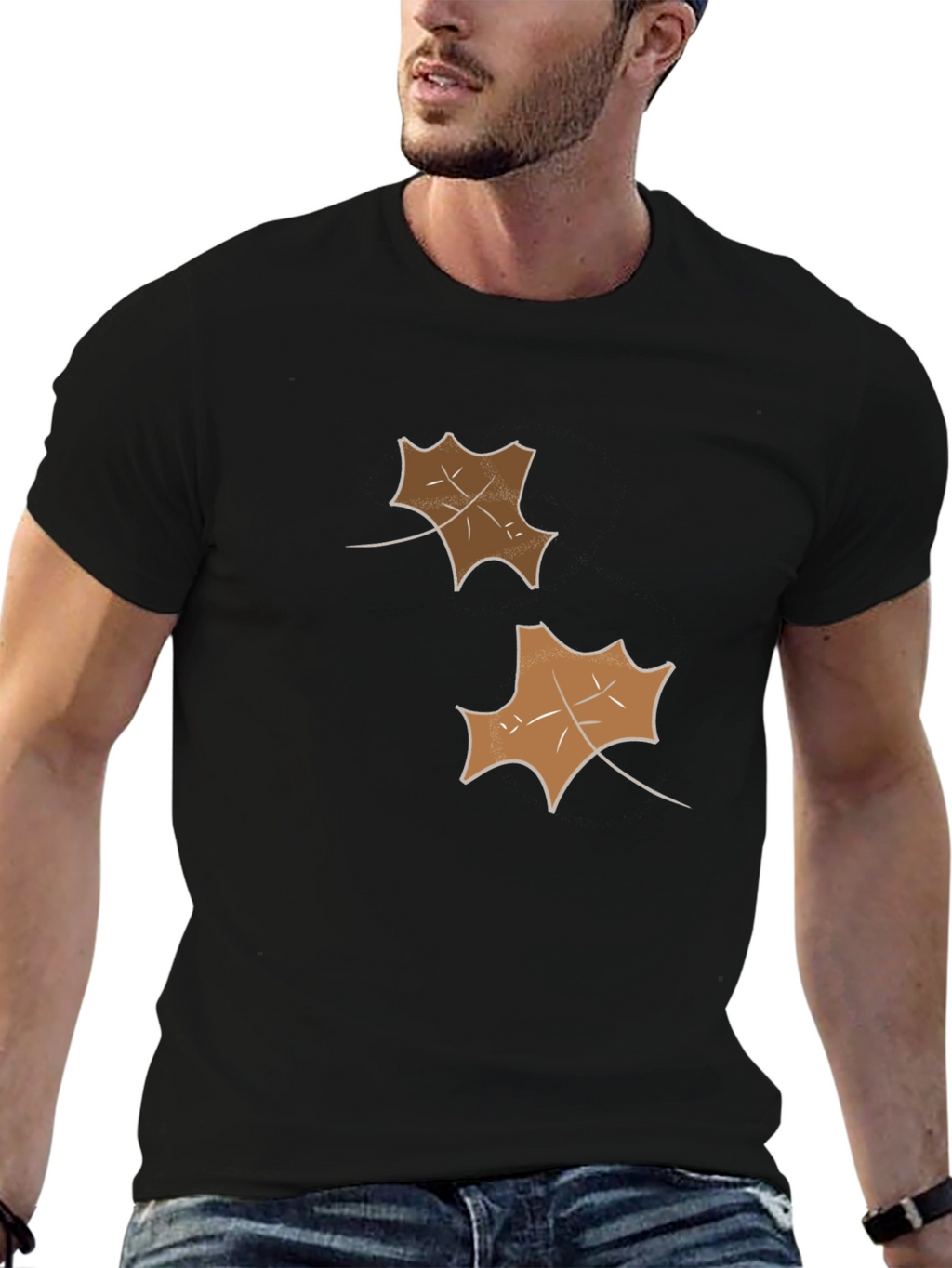 Mens Black Leaf Graphic Tee