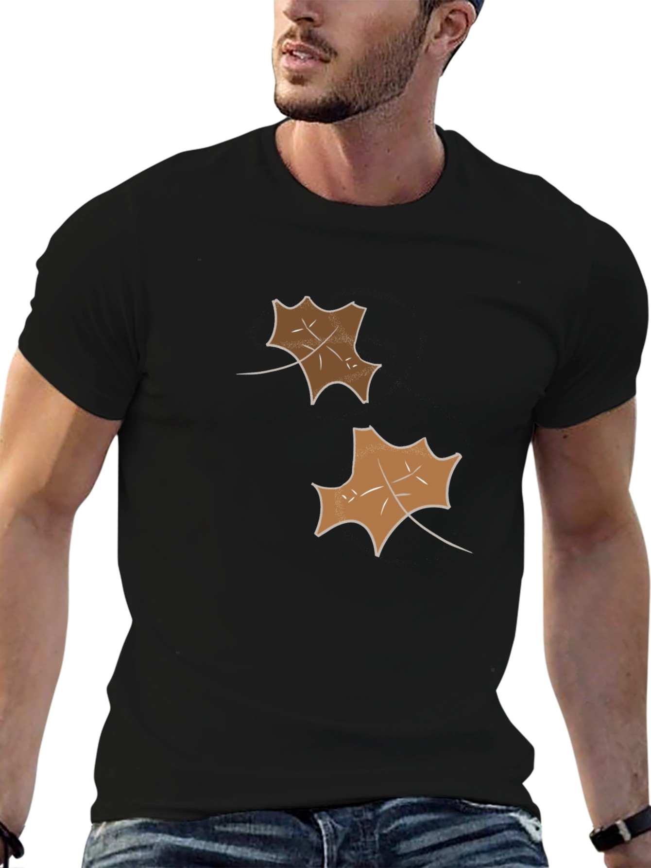 Mens Black Leaf Graphic Tee
