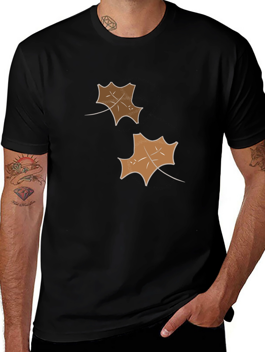 Mens Black Leaf Graphic Tee