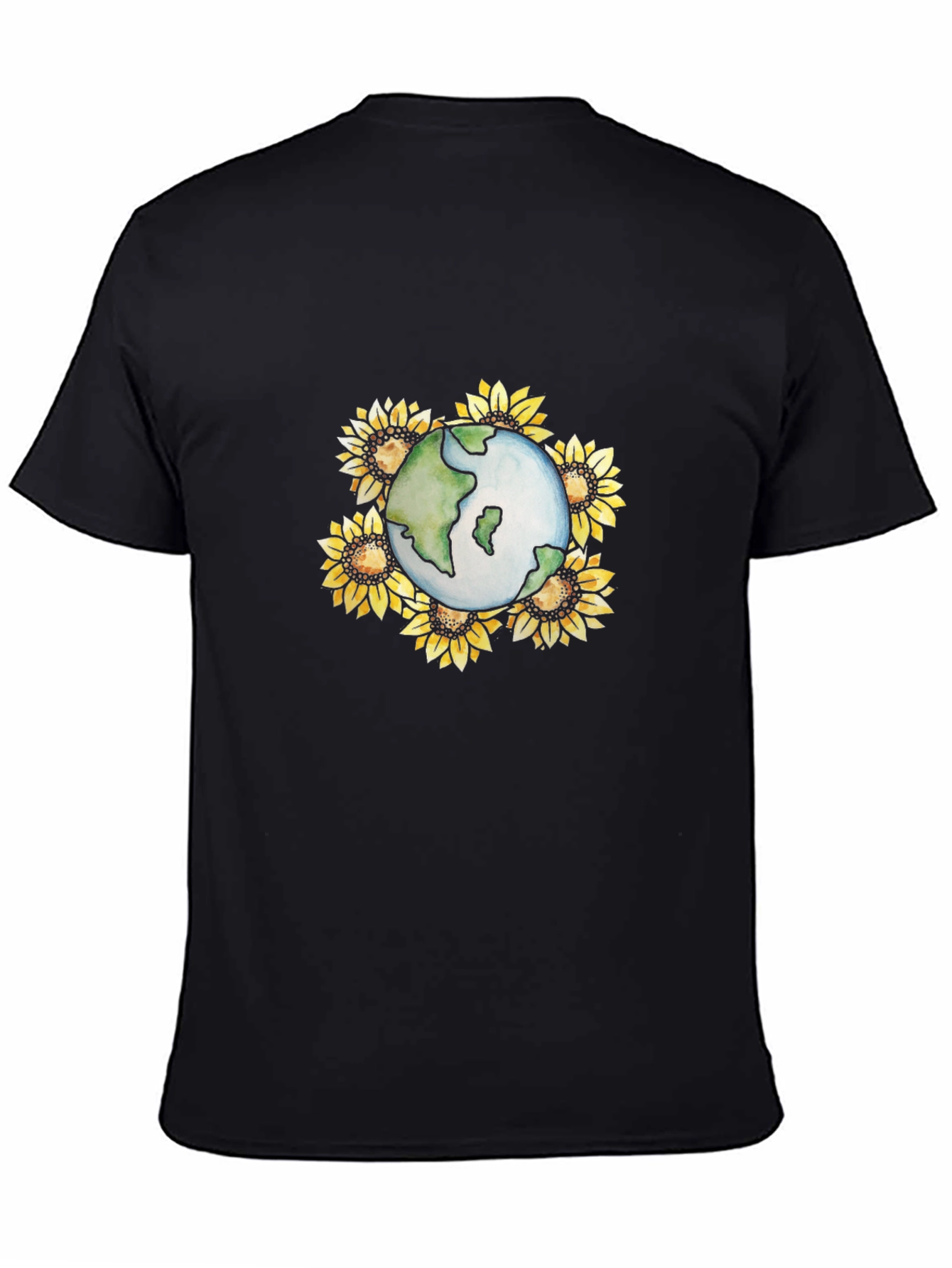 Earth & Sunflower Graphic Black T-Shirt