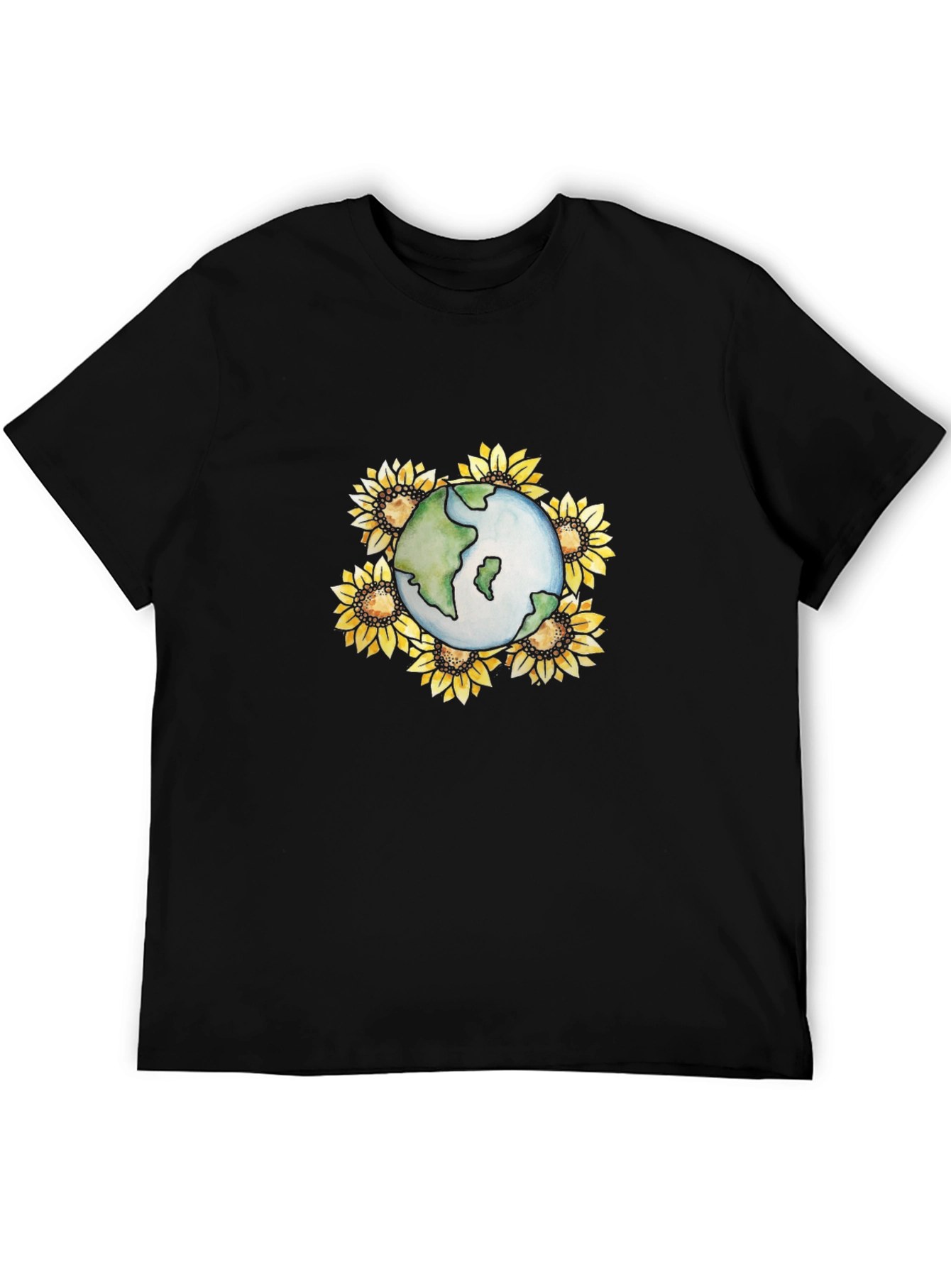 Earth & Sunflower Graphic Black T-Shirt