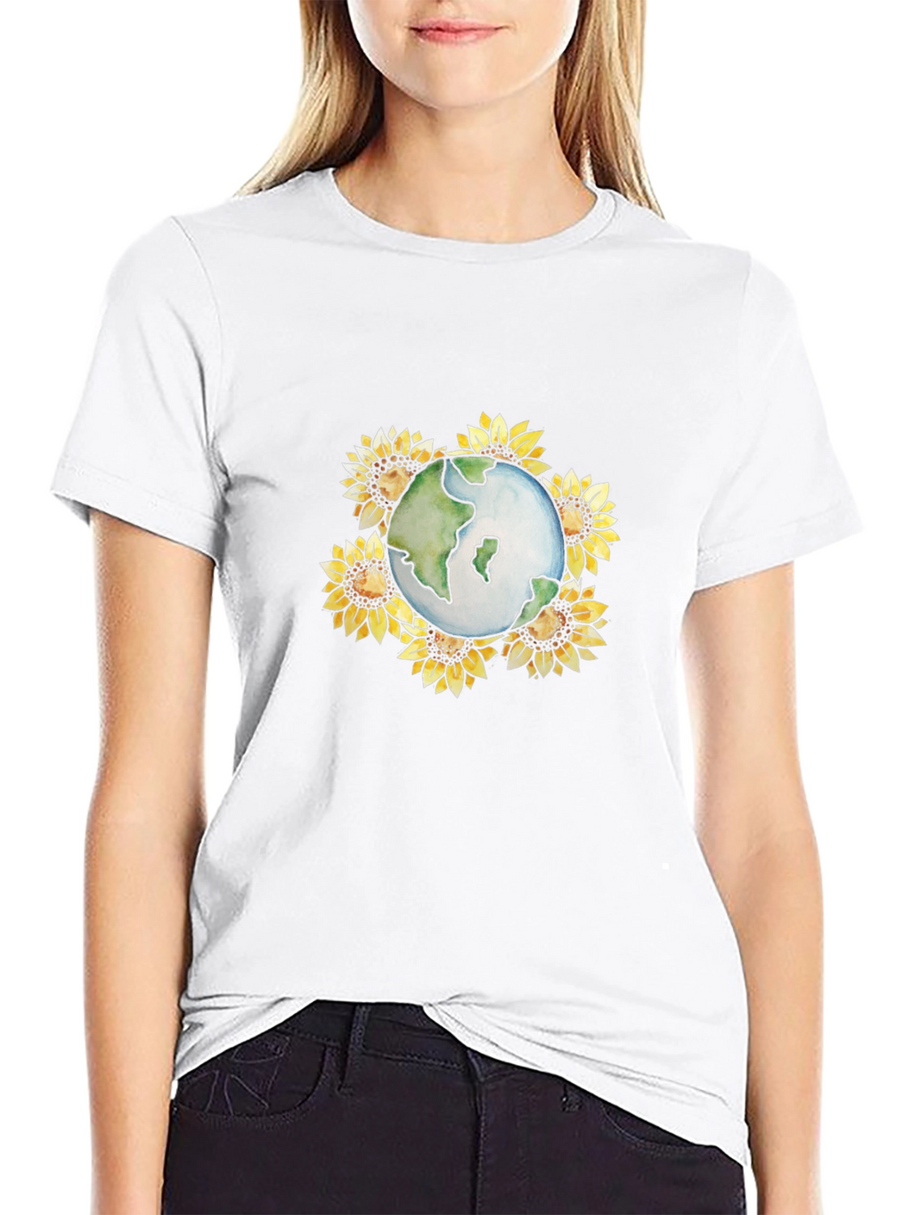 Earth & Sunflower Graphic Black T-Shirt