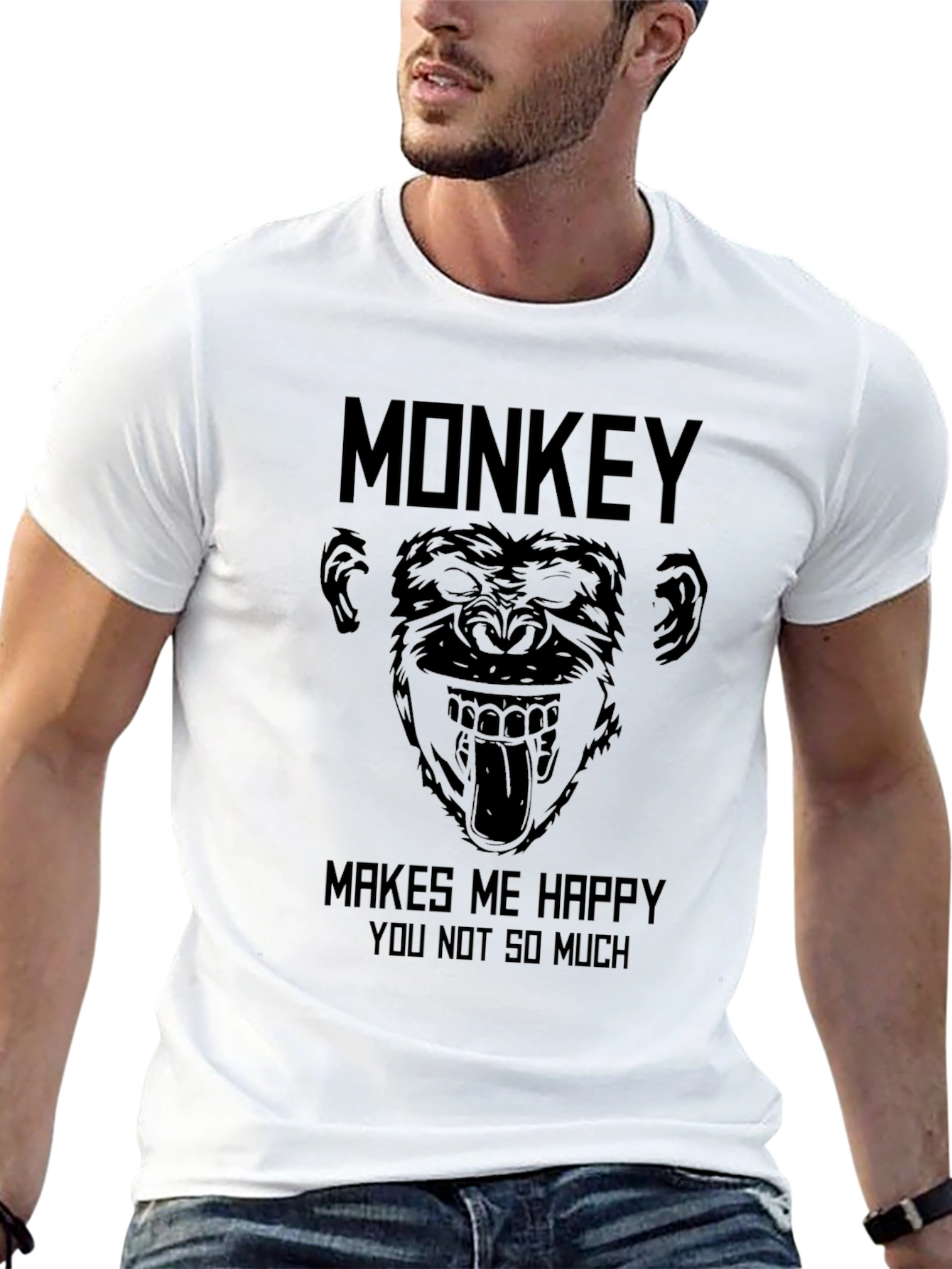 Monkey Makes Me Happy Black T-Shirt