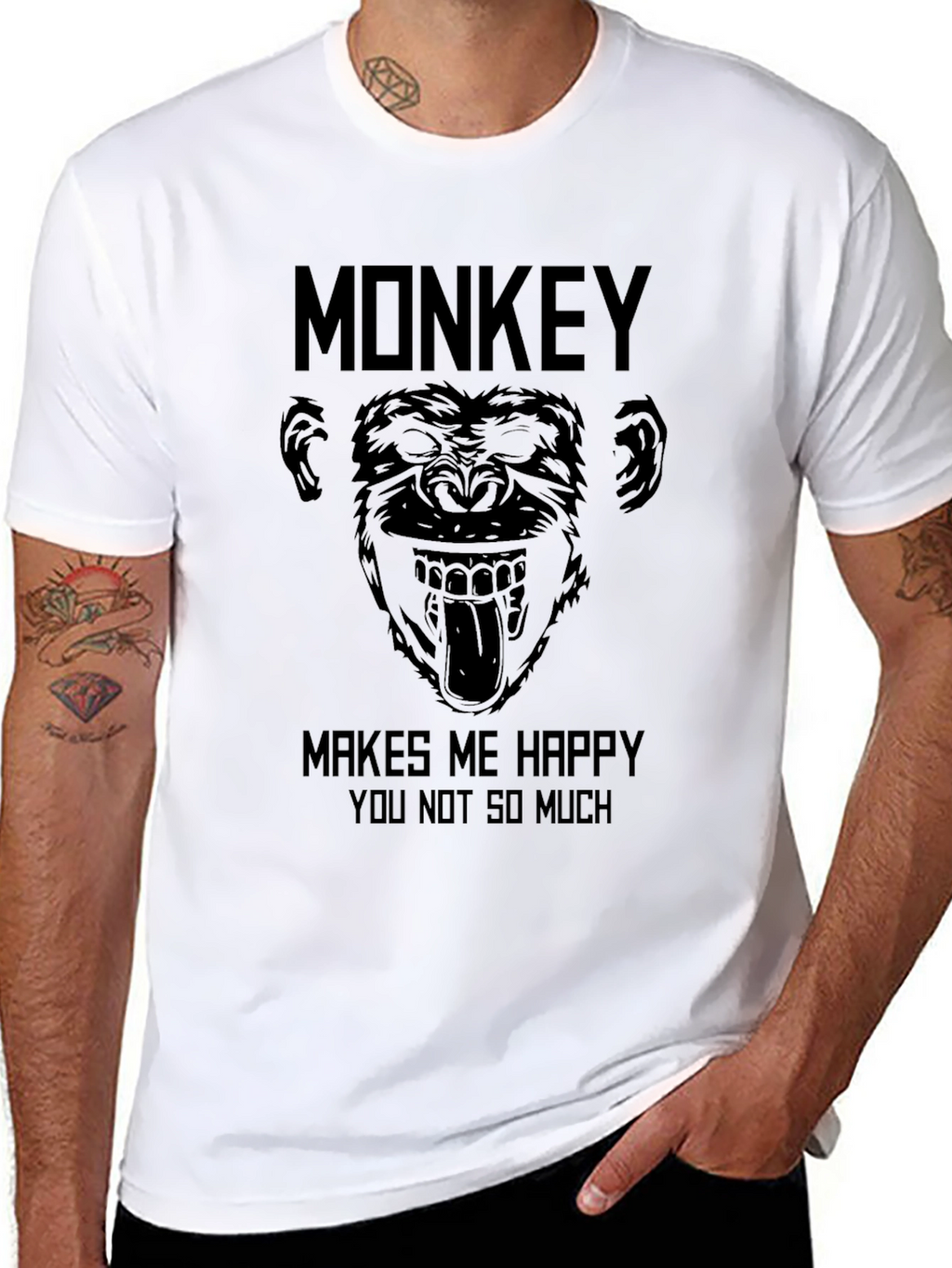 Monkey Makes Me Happy Black T-Shirt
