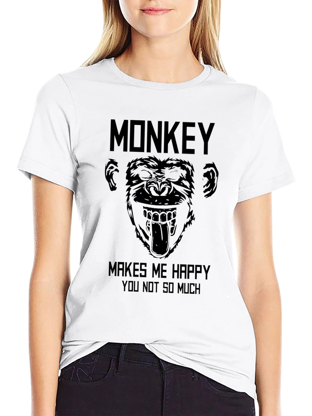 Monkey Makes Me Happy Black T-Shirt