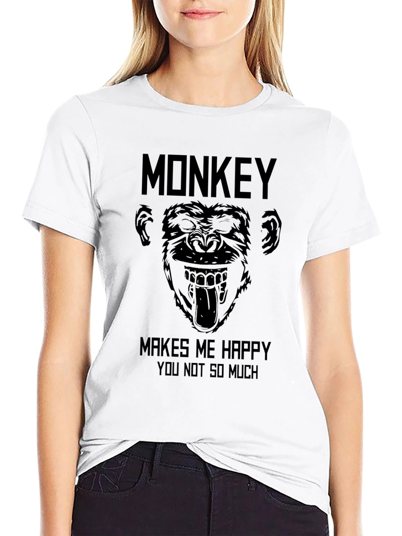 Monkey Makes Me Happy Black T-Shirt