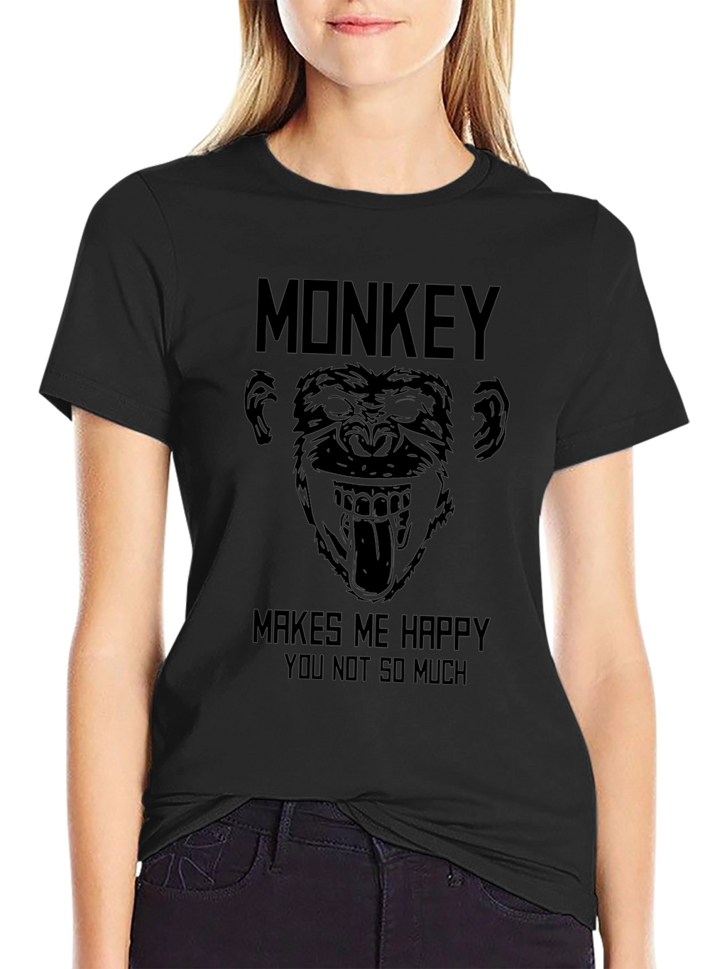 Monkey Makes Me Happy Black T-Shirt