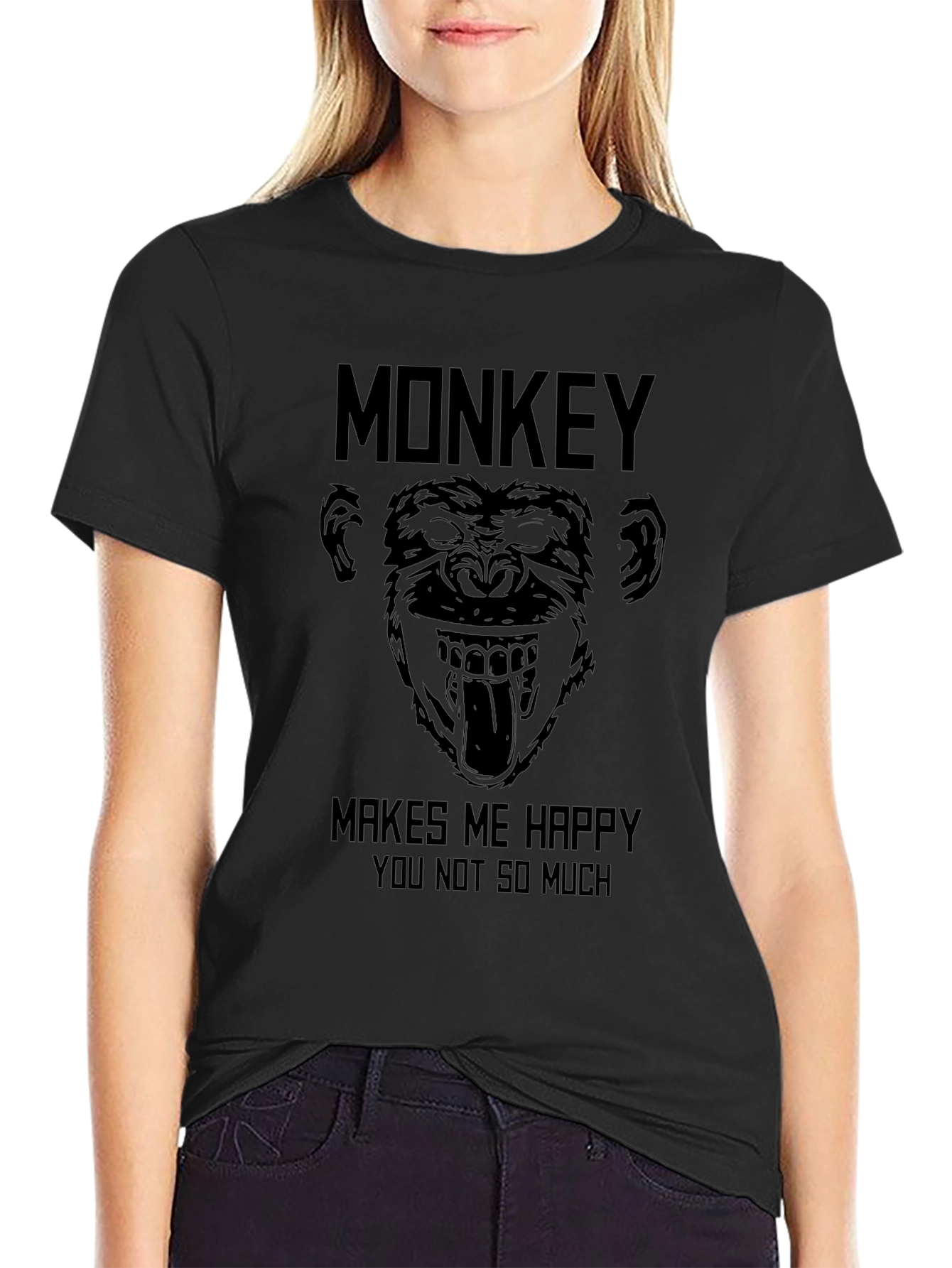 Monkey Makes Me Happy Black T-Shirt