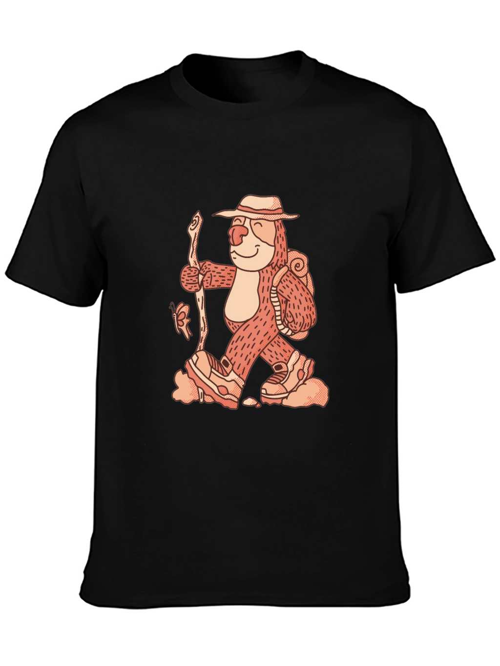 Hiking Sloth Graphic Tee - Black Cotton Comfort