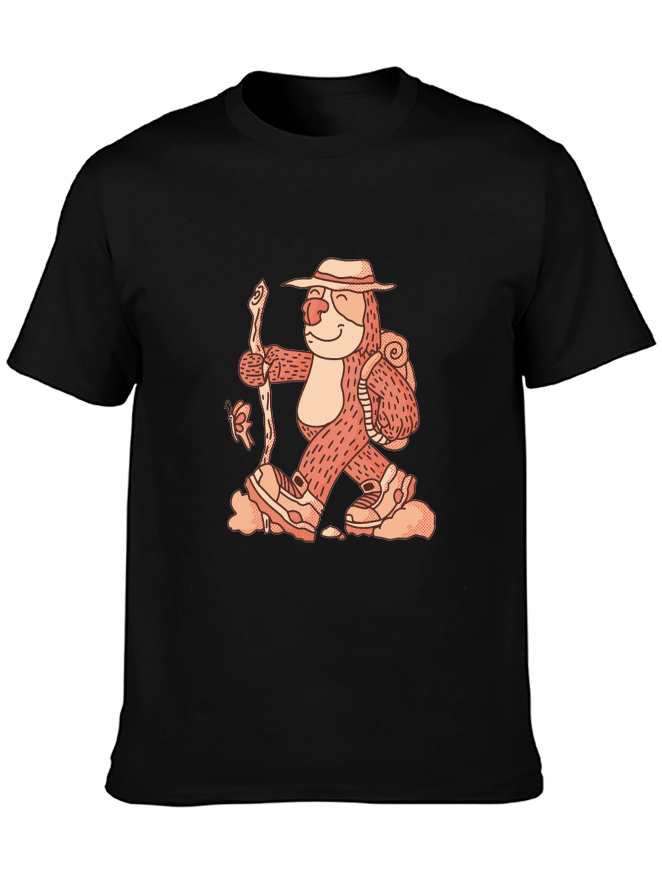 Hiking Sloth Graphic Tee - Black Cotton Comfort