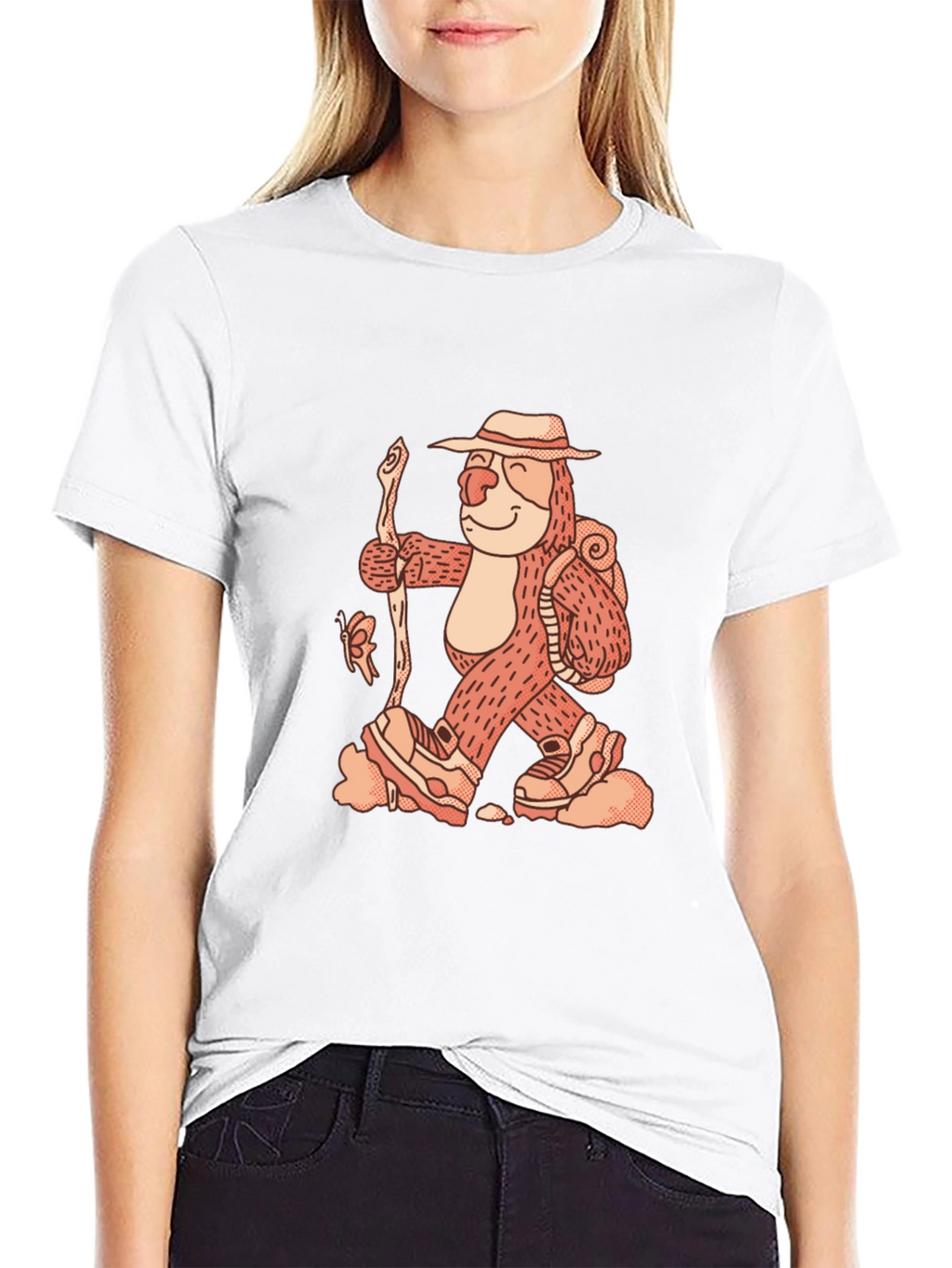 Hiking Sloth Graphic Tee - Black Cotton Comfort
