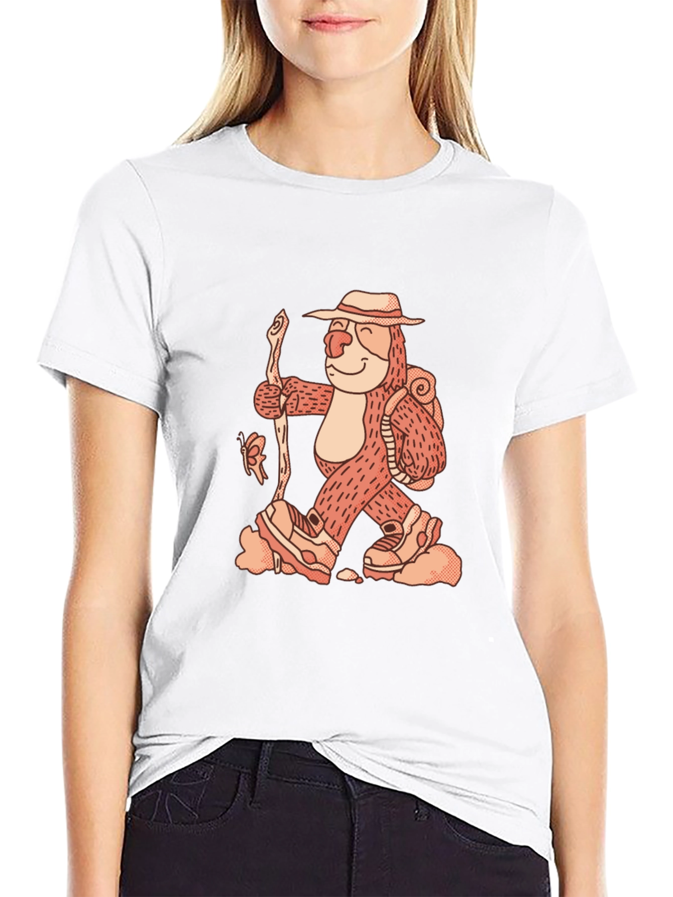 Hiking Sloth Graphic Tee - Black Cotton Comfort