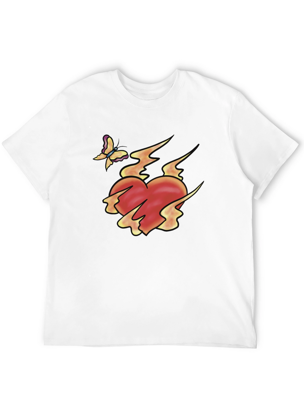 Flaming Heart & Butterfly Black Graphic Tee