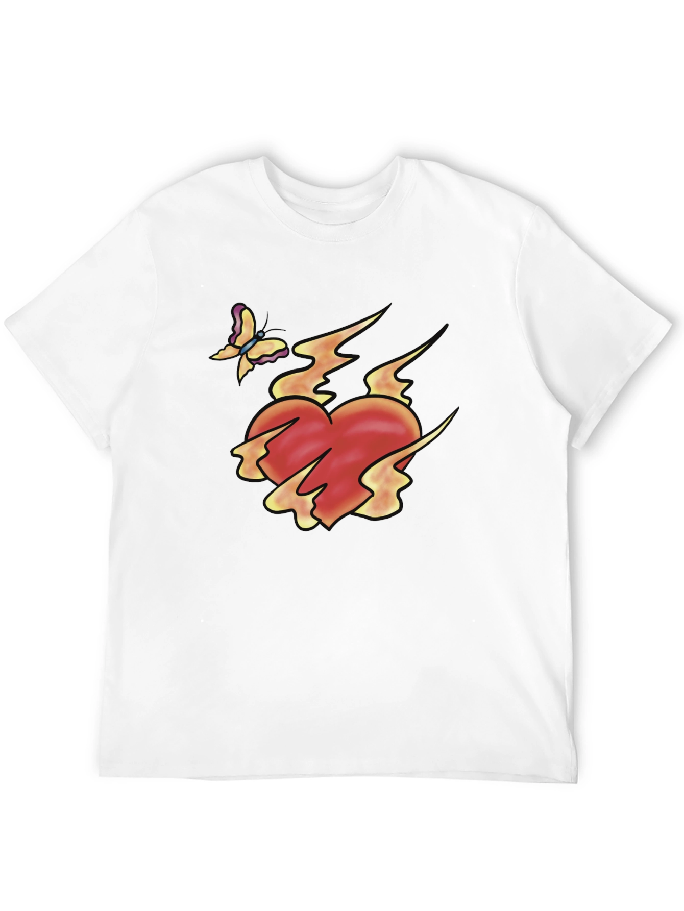 Flaming Heart & Butterfly Black Graphic Tee