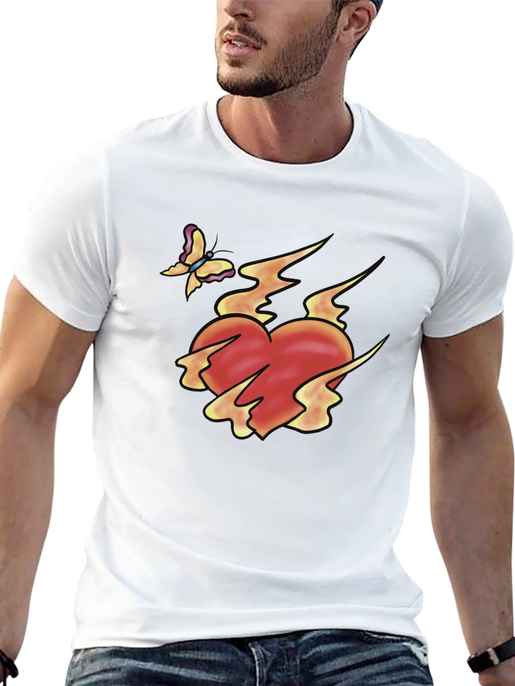 Flaming Heart & Butterfly Black Graphic Tee