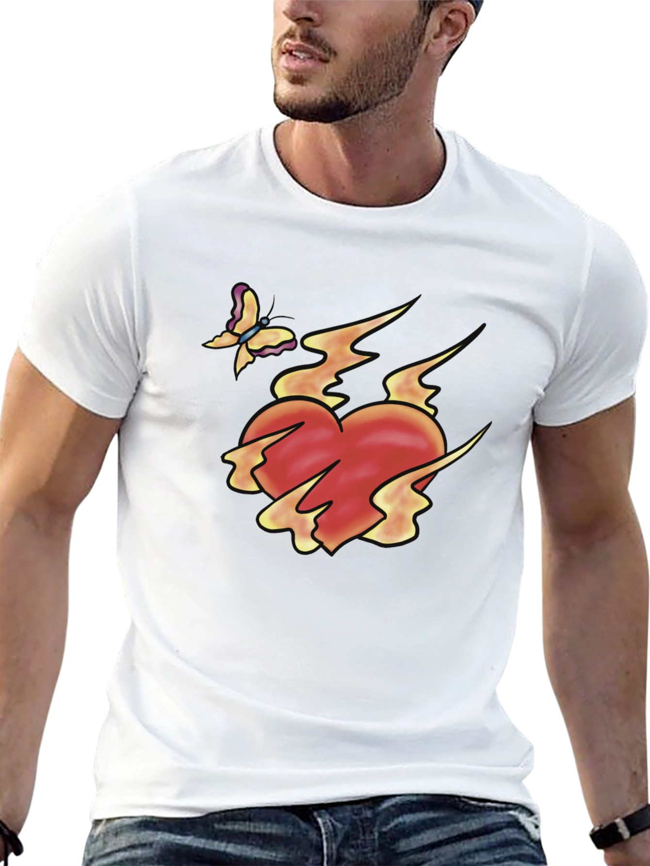 Flaming Heart & Butterfly Black Graphic Tee
