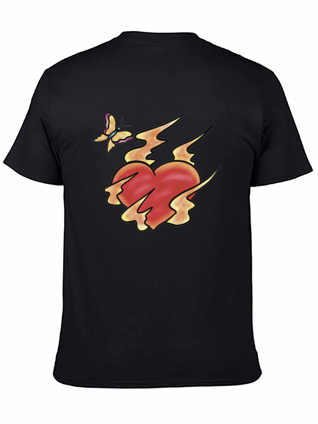 Flaming Heart & Butterfly Black Graphic Tee