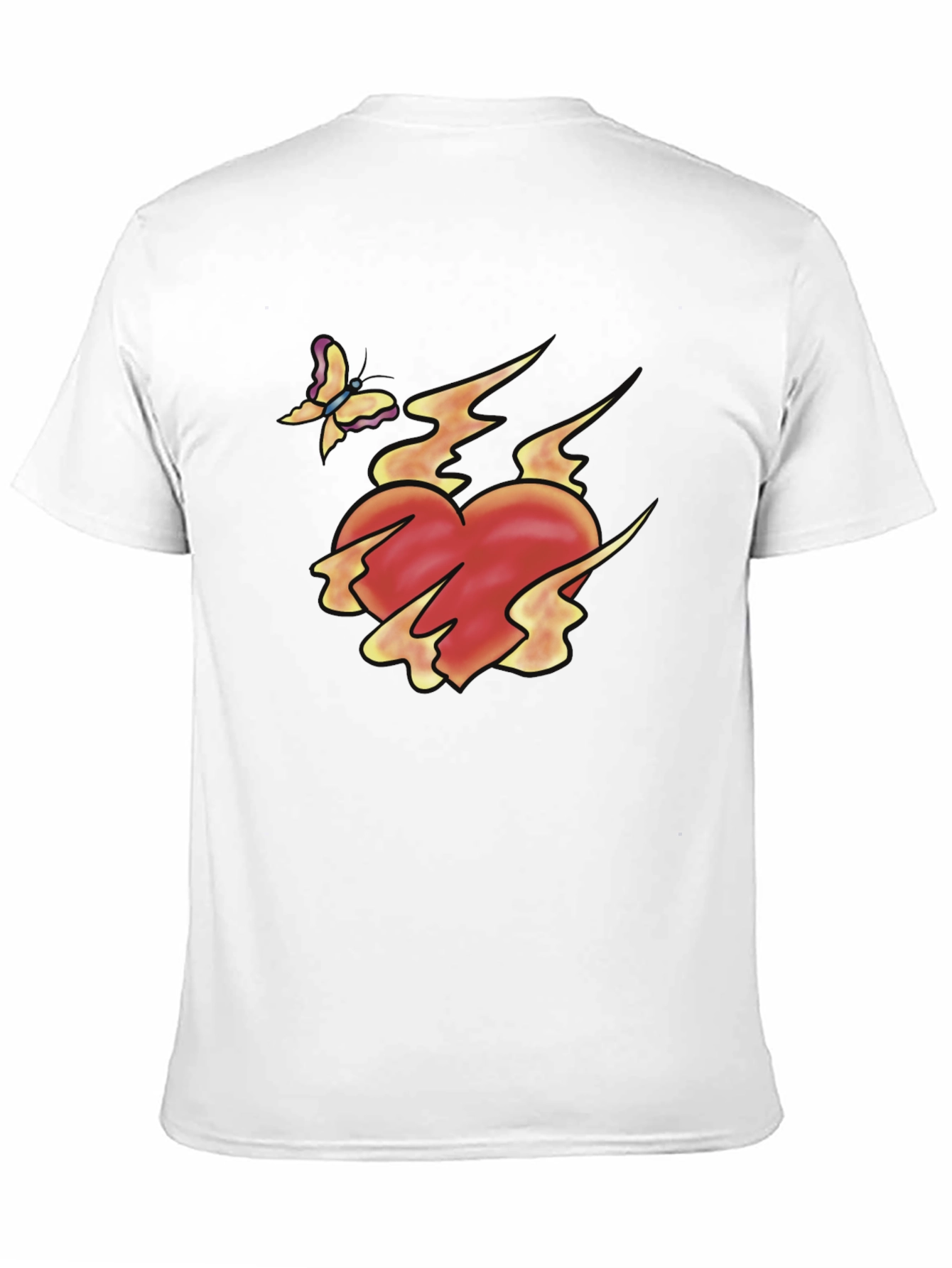 Flaming Heart & Butterfly Black Graphic Tee