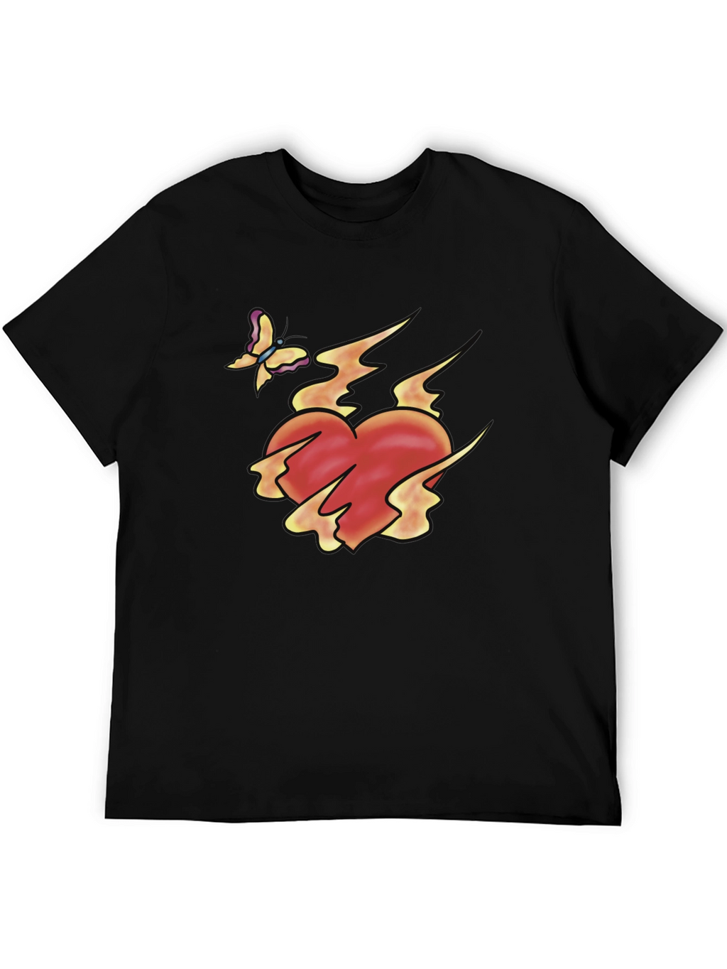 Flaming Heart & Butterfly Black Graphic Tee