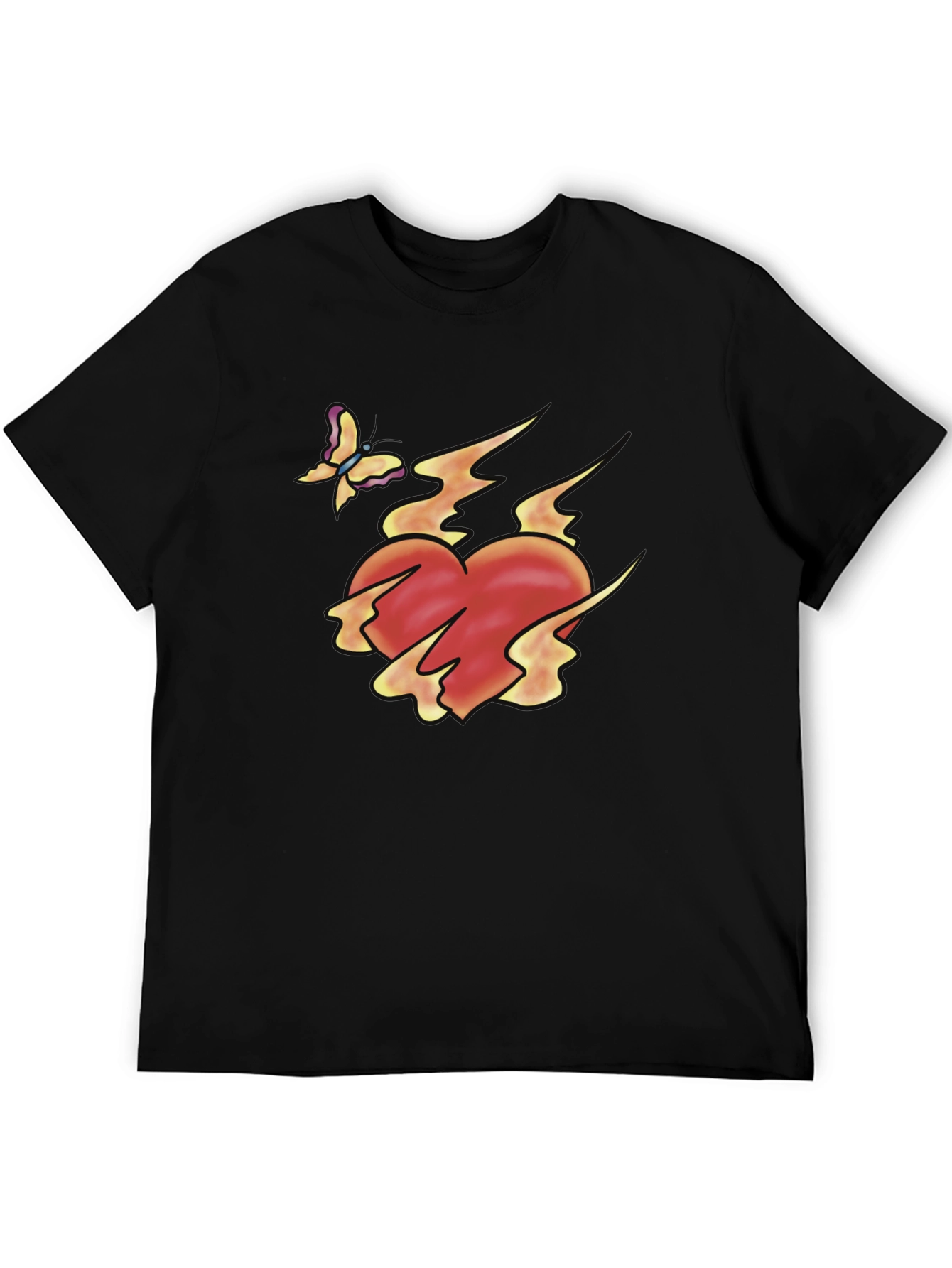 Flaming Heart & Butterfly Black Graphic Tee