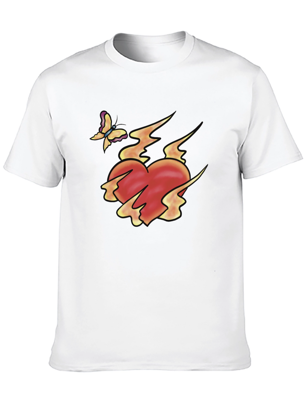 Flaming Heart & Butterfly Black Graphic Tee