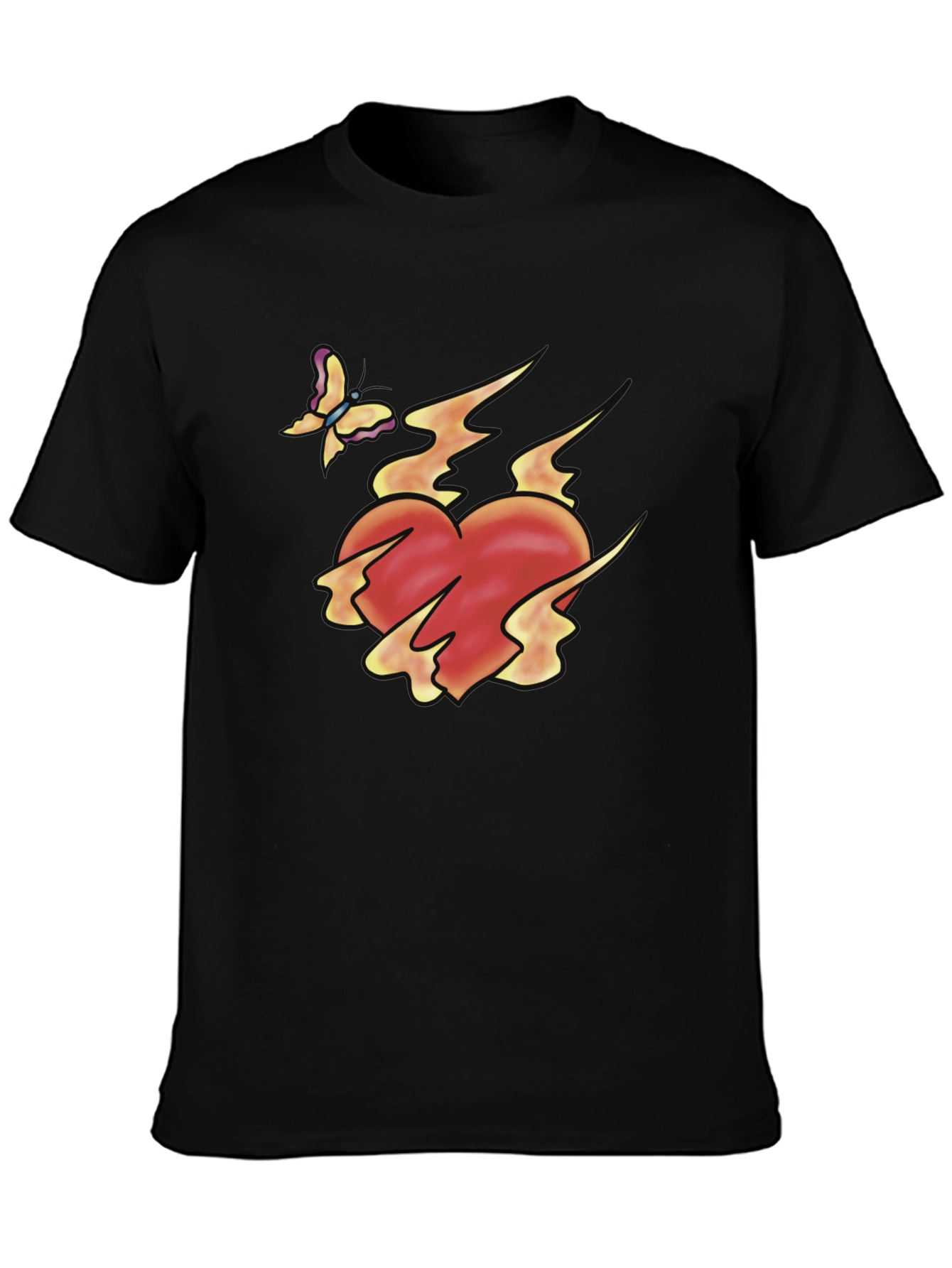 Flaming Heart & Butterfly Black Graphic Tee
