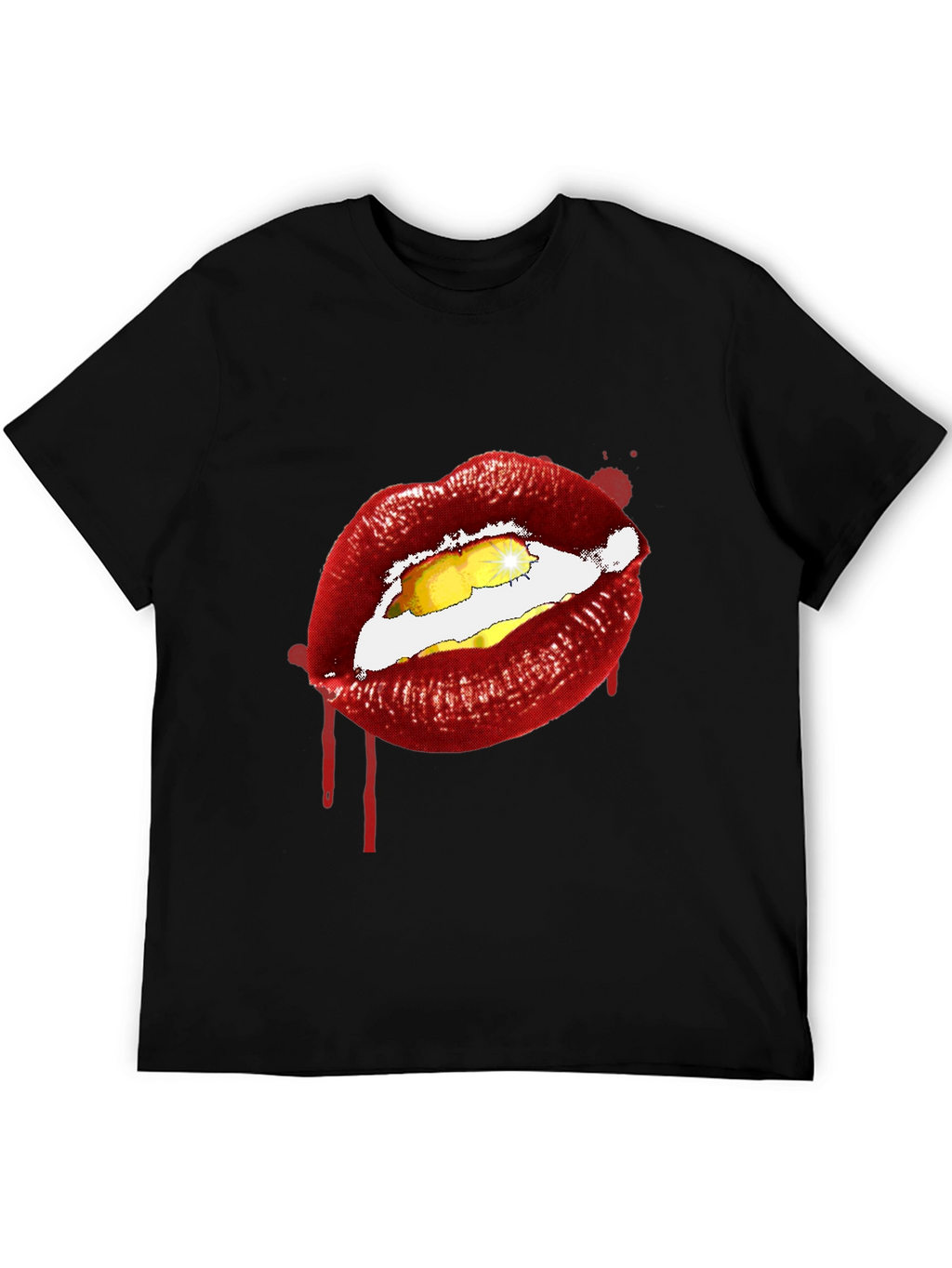 Lips Graphic Print Tee - Edgy Black T-Shirt