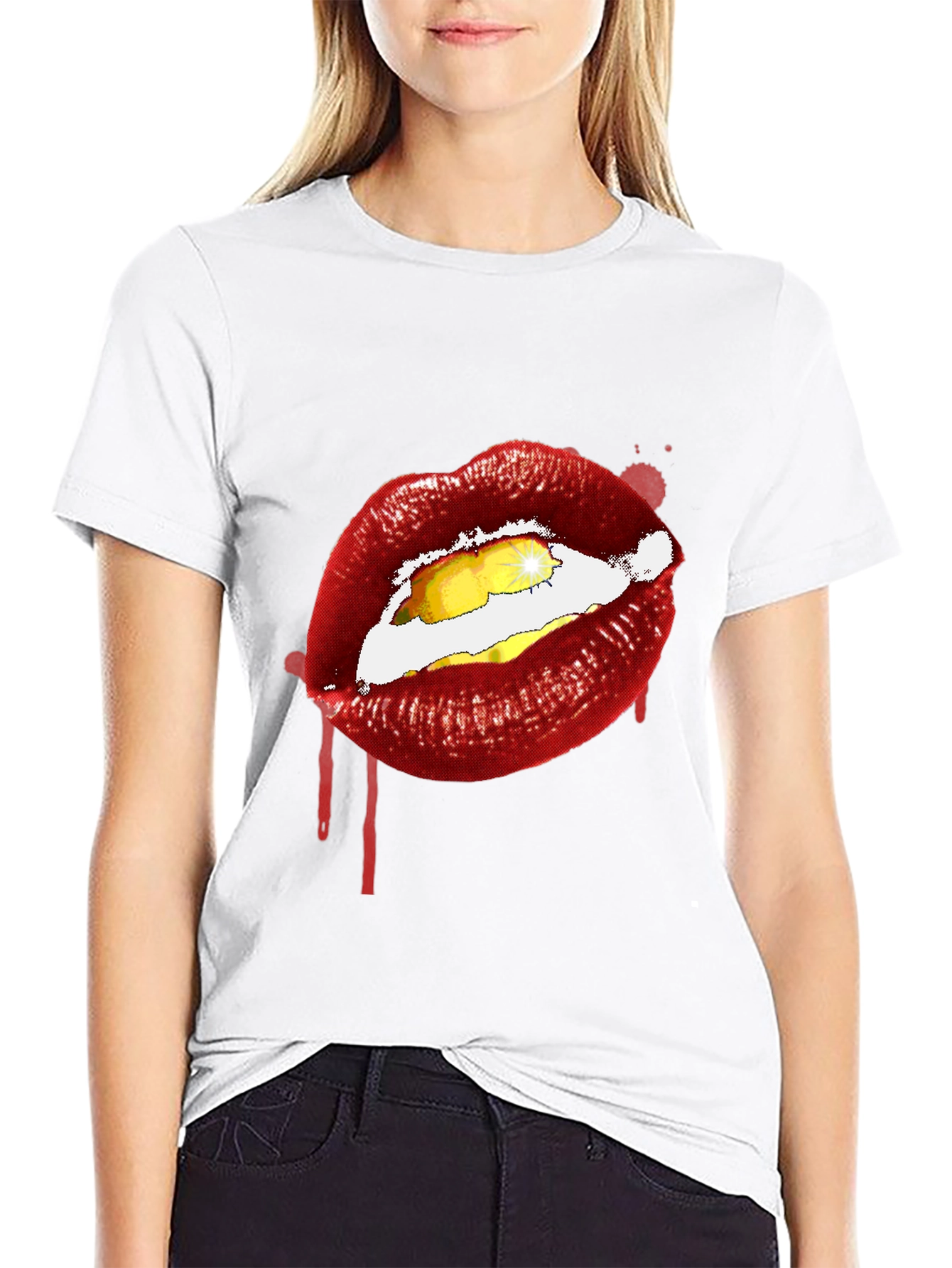 Lips Graphic Print Tee - Edgy Black T-Shirt