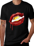 Lips Graphic Print Tee - Edgy Black T-Shirt