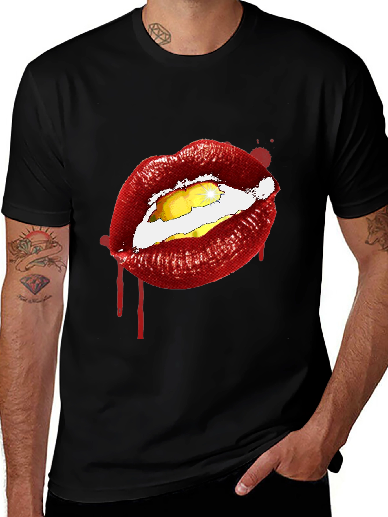 Lips Graphic Print Tee - Edgy Black T-Shirt
