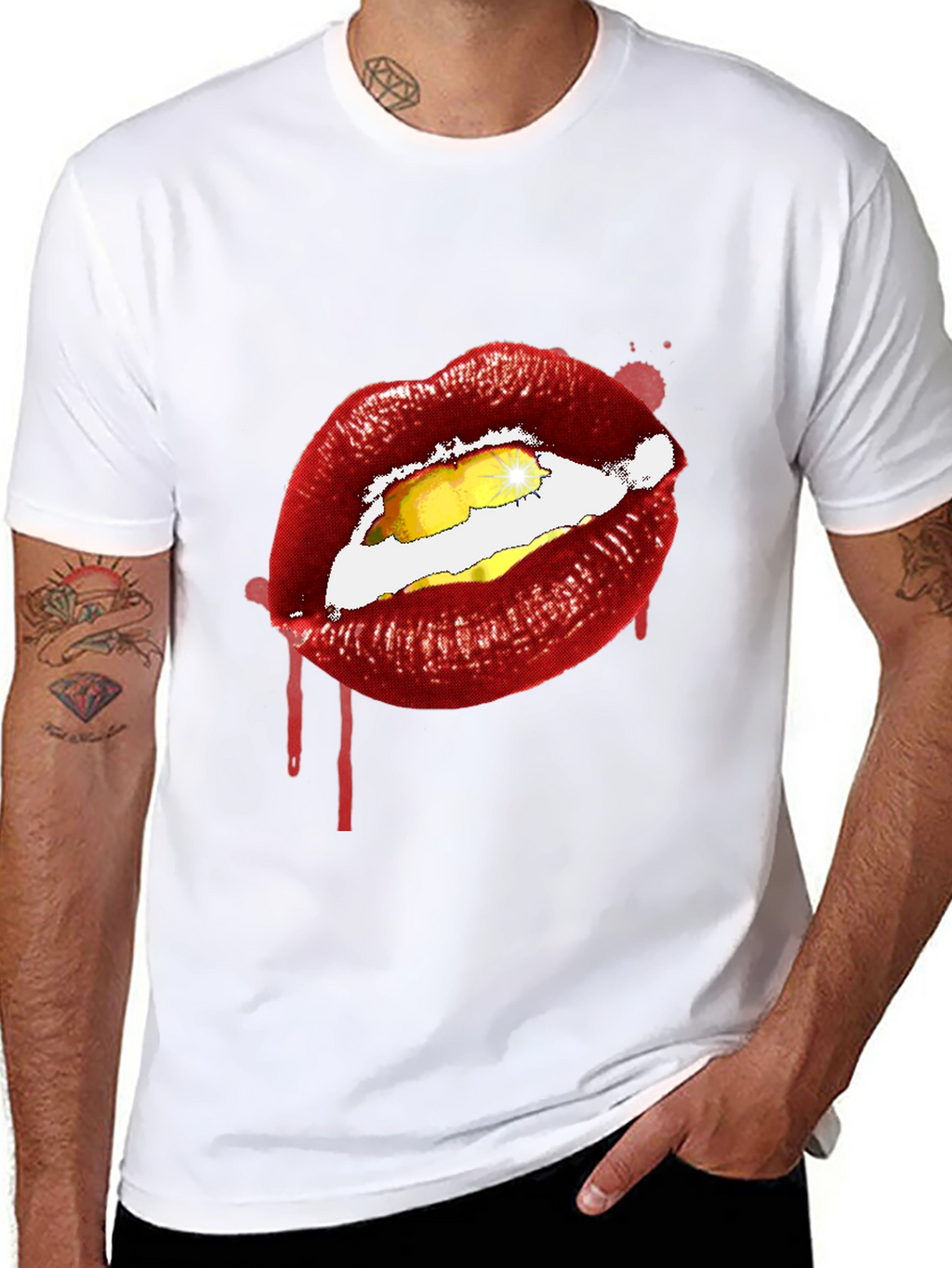 Lips Graphic Print Tee - Edgy Black T-Shirt