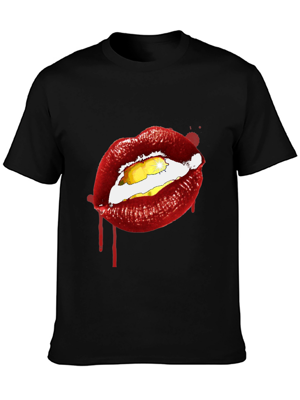 Lips Graphic Print Tee - Edgy Black T-Shirt