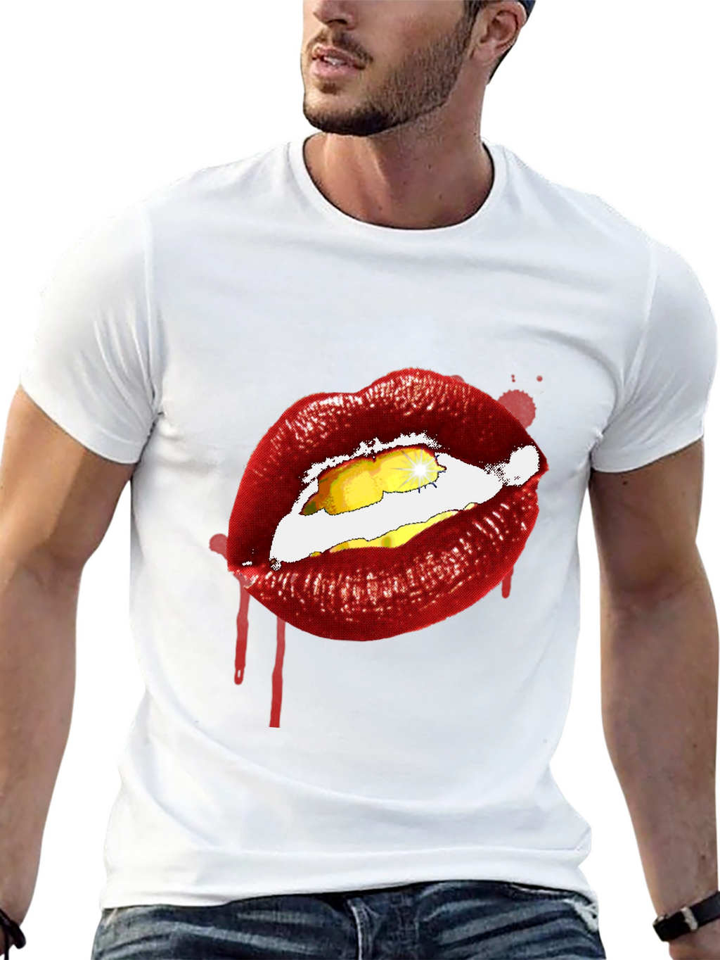 Lips Graphic Print Tee - Edgy Black T-Shirt