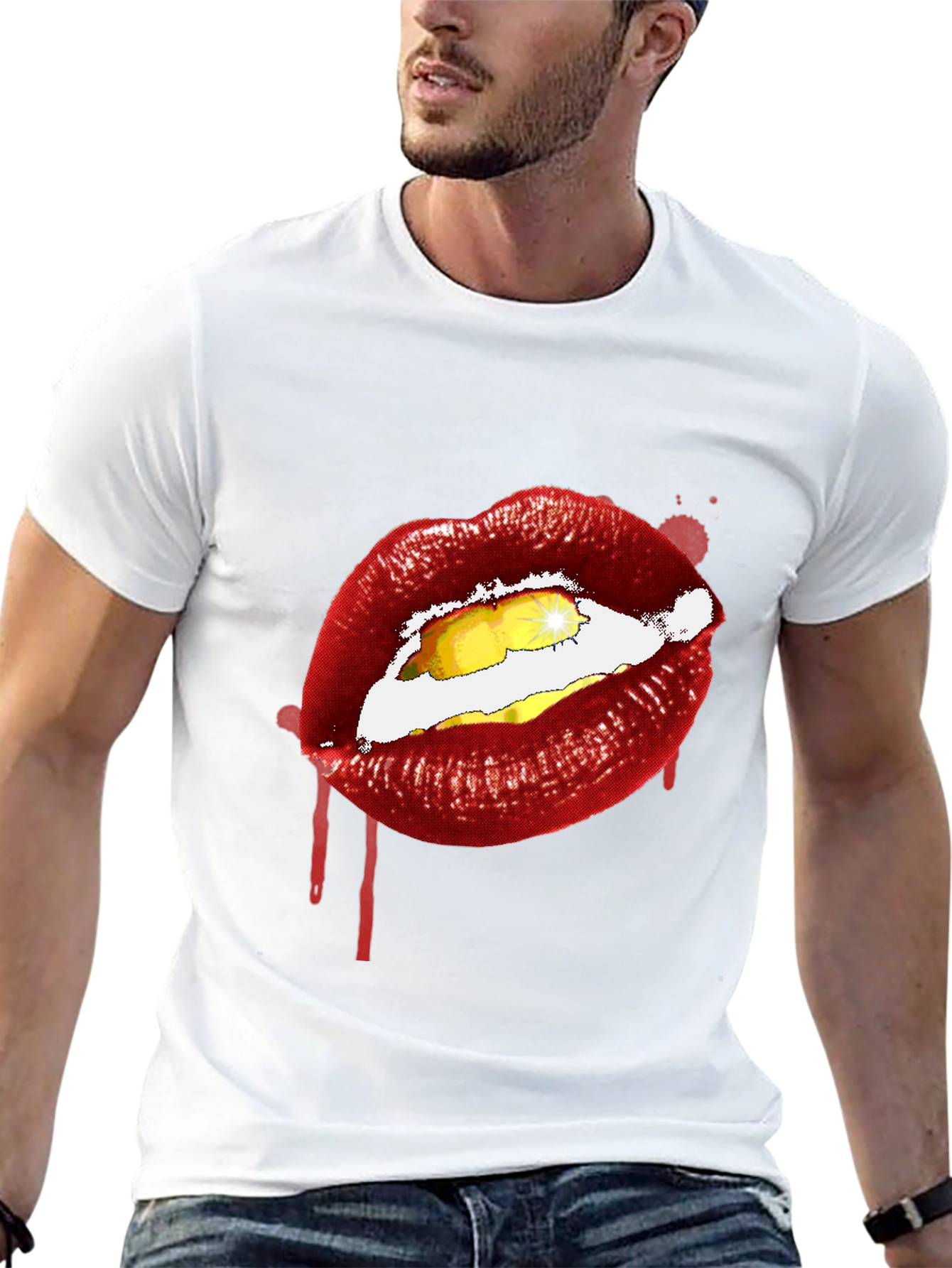 Lips Graphic Print Tee - Edgy Black T-Shirt