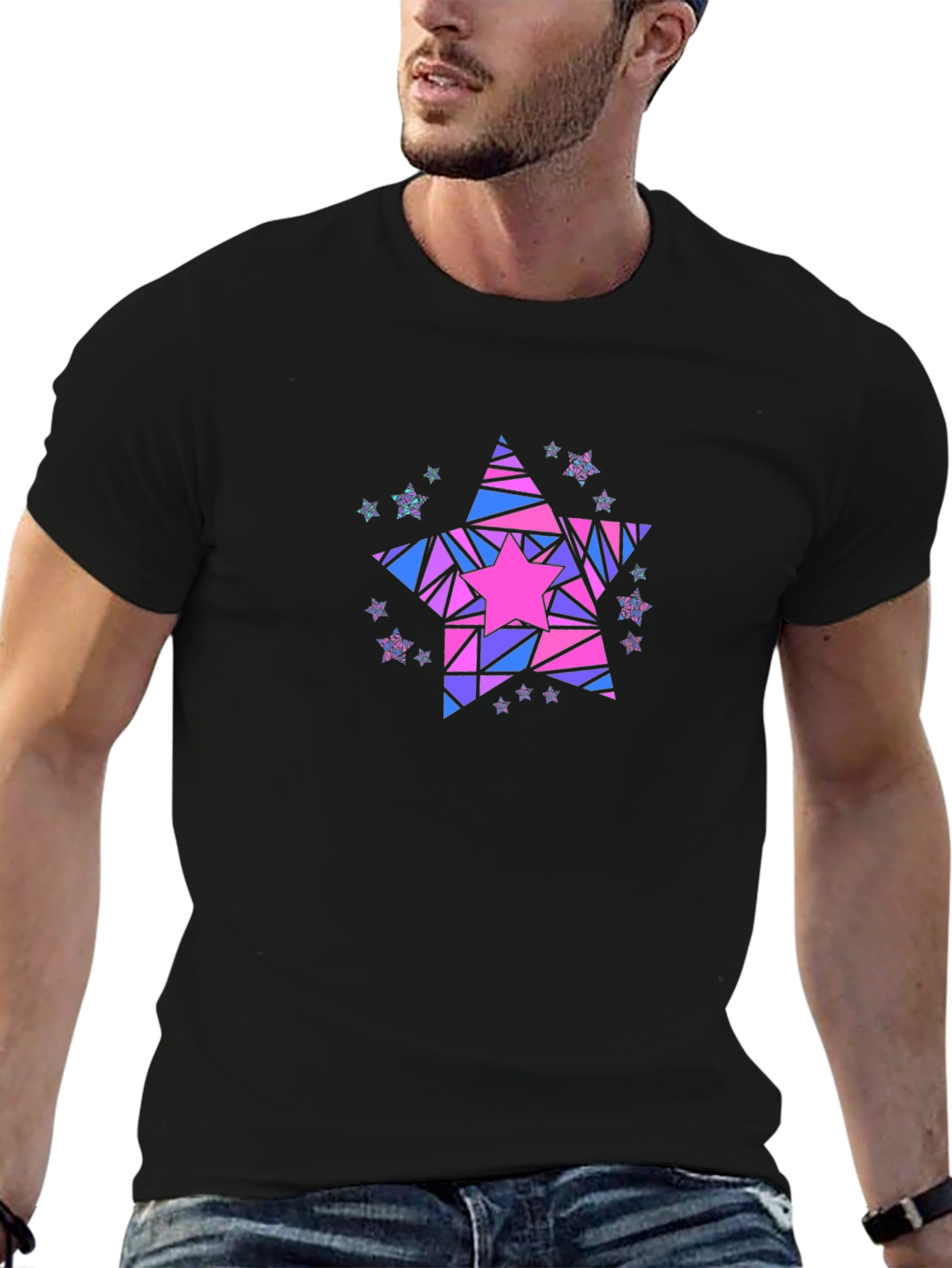 Geometric Star Graphic T-Shirt - Black