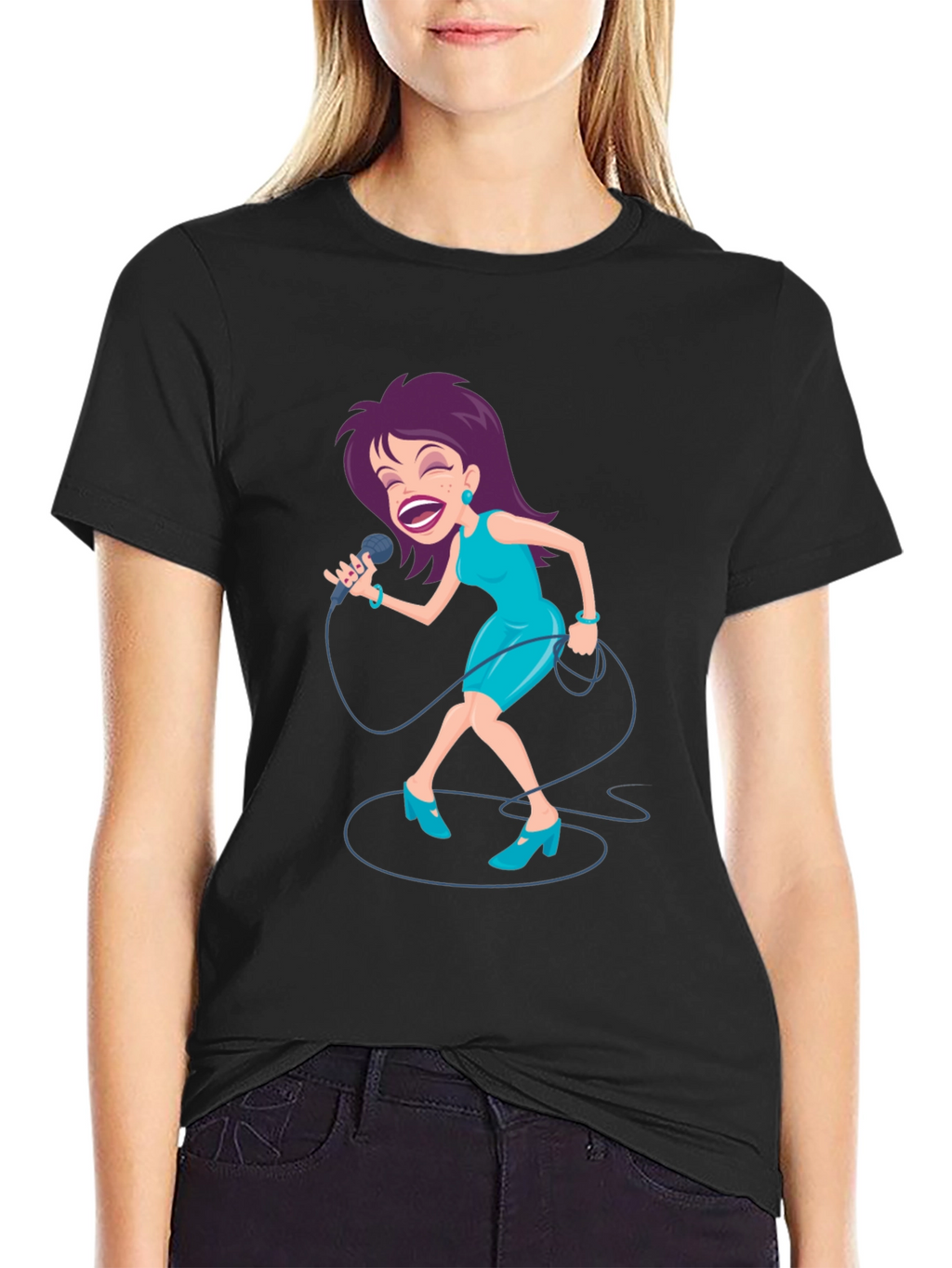 Singing Woman Graphic Tee - Black T-Shirt