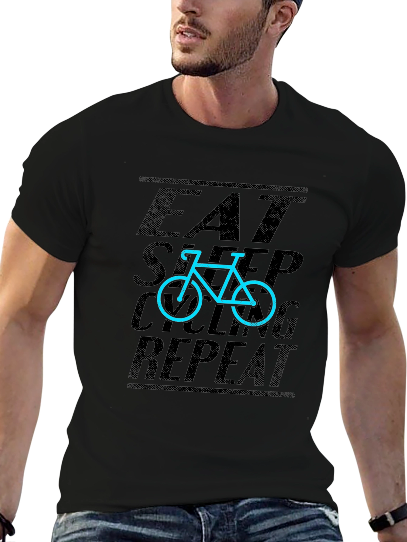 Eat Sleep Cycling Repeat Graphic Tee - Black