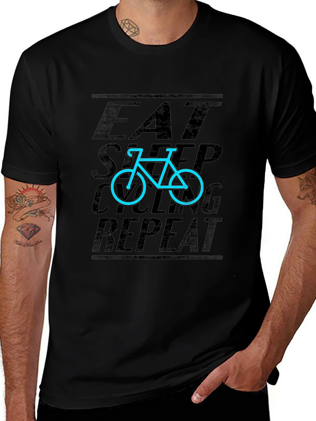 Eat Sleep Cycling Repeat Graphic Tee - Black
