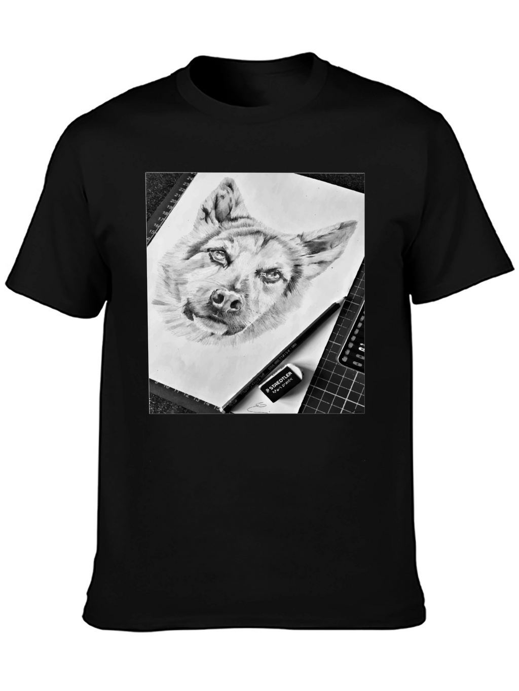 Dog Sketch Graphic Tee - Black Cotton Blend