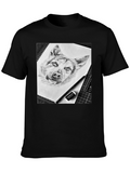 Dog Sketch Graphic Tee - Black Cotton Blend