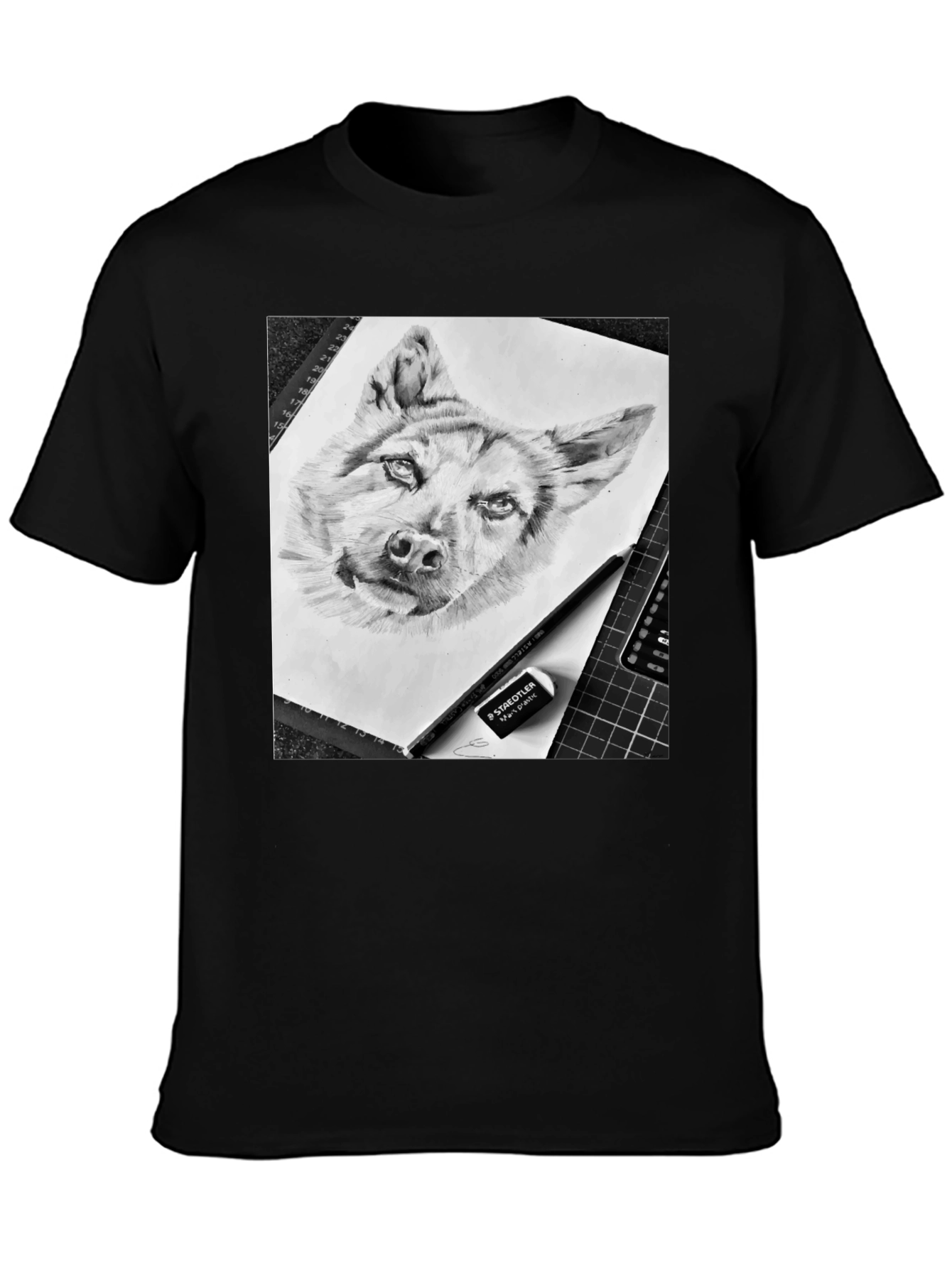 Dog Sketch Graphic Tee - Black Cotton Blend