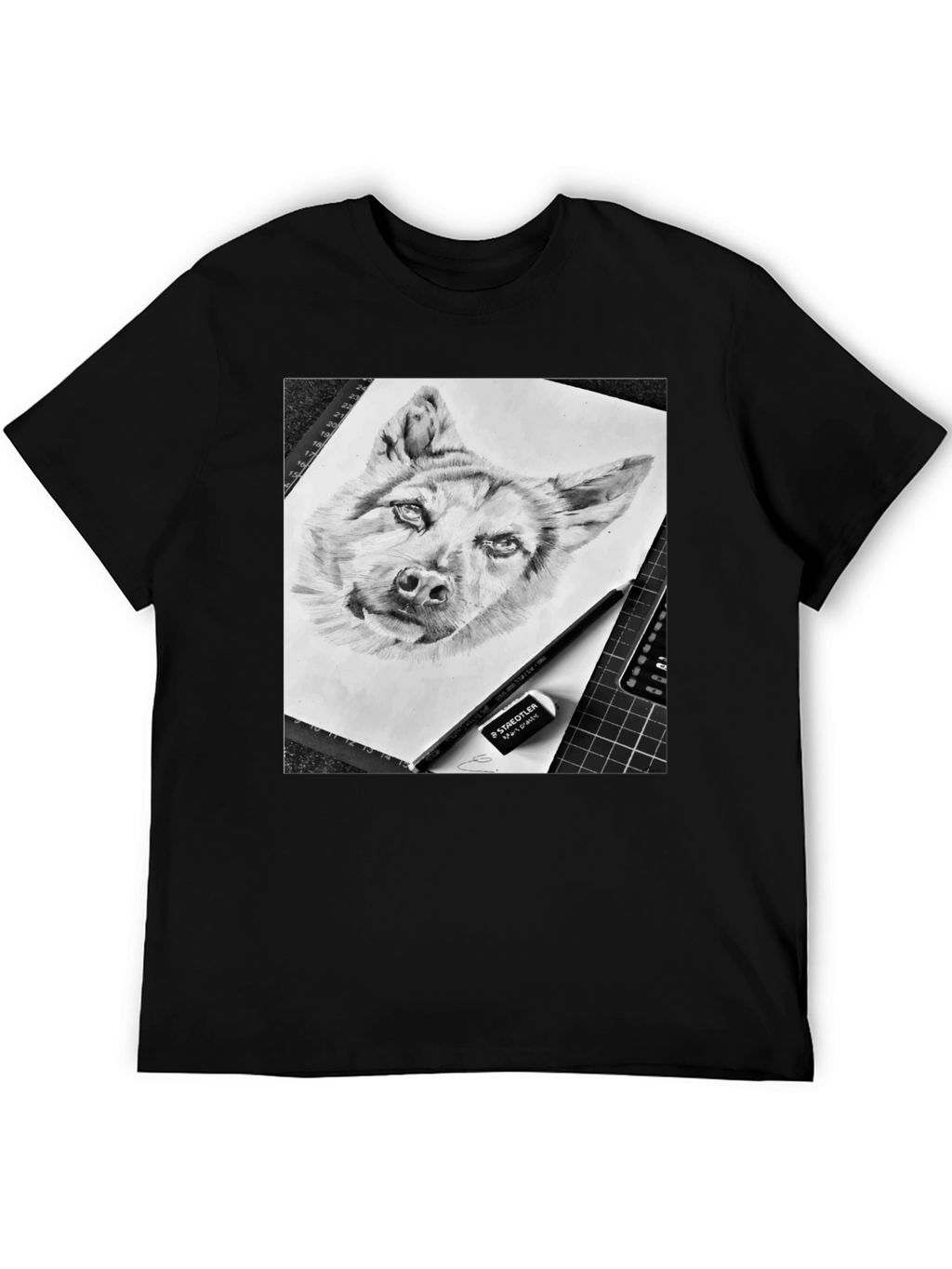 Dog Sketch Graphic Tee - Black Cotton Blend