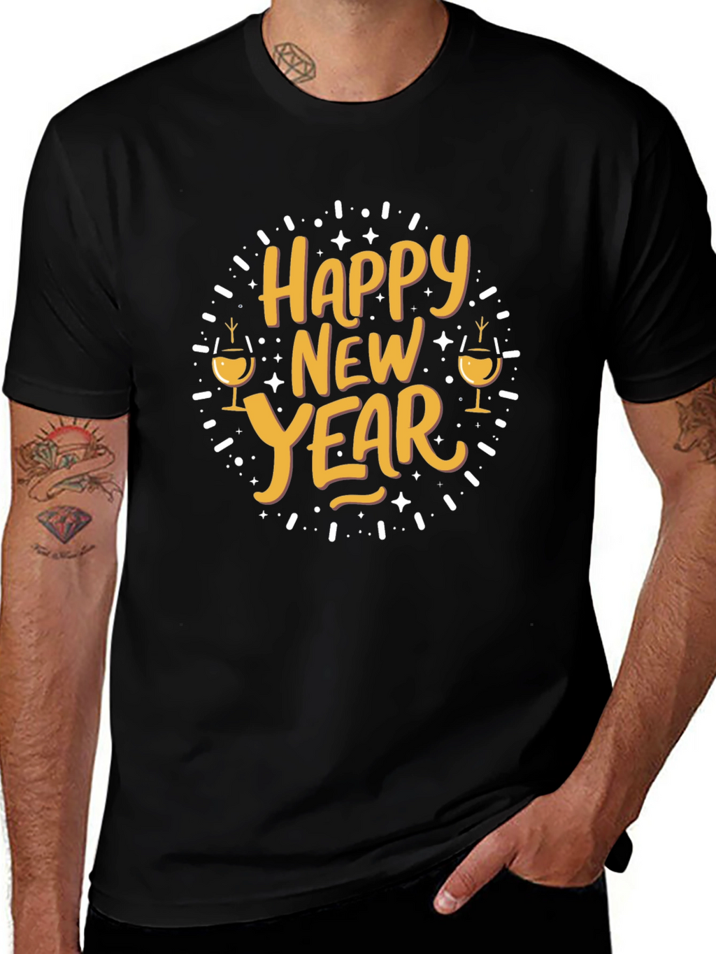 Happy New Year Graphic Tee - Black