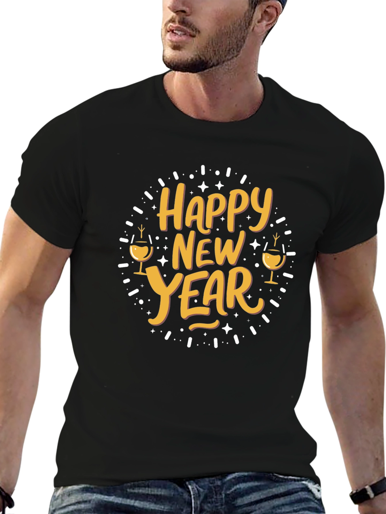 Happy New Year Graphic Tee - Black
