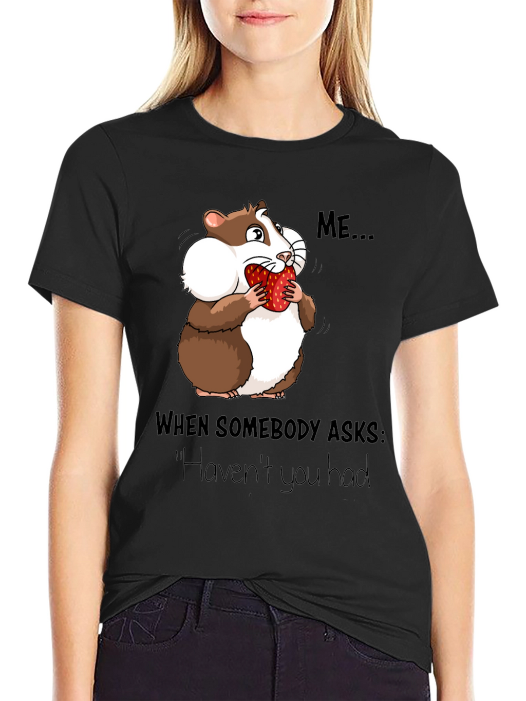 Hamster Eating Strawberry Funny Graphic T-Shirt